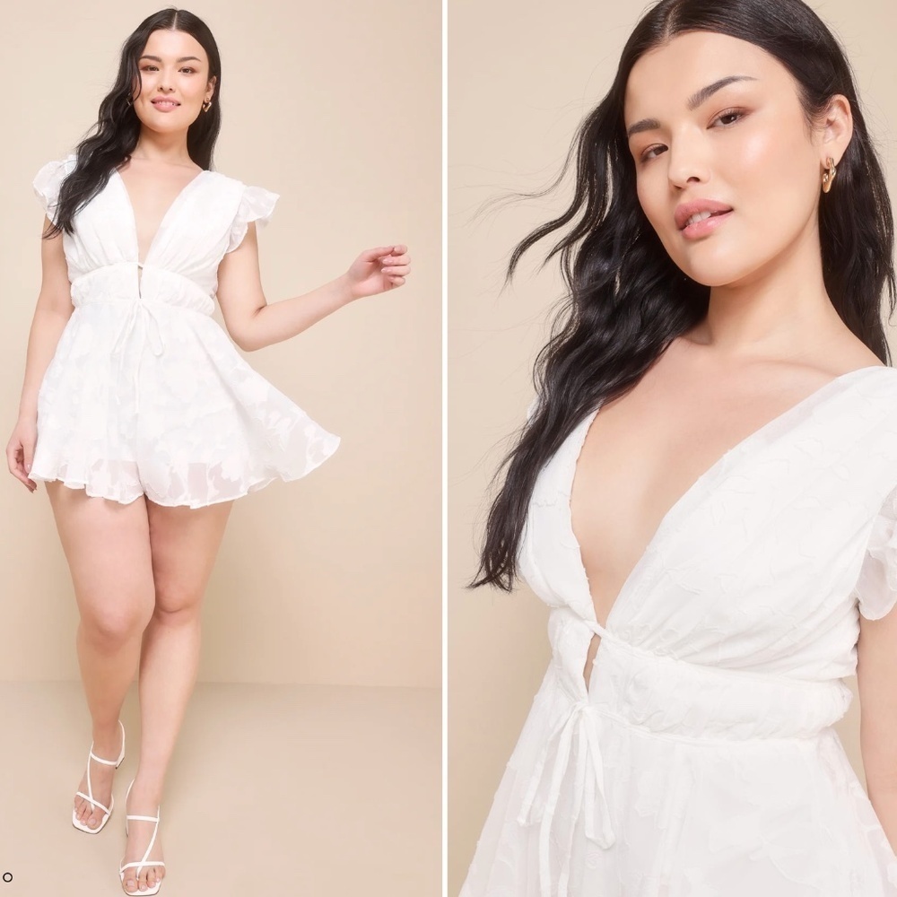 Lulu's White Deep V Ruffle Sleeve Mini Dress